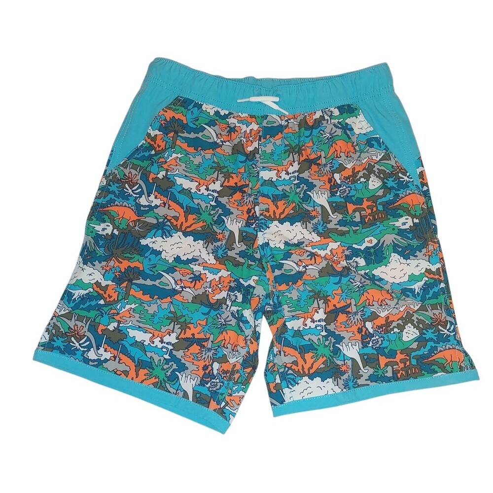 Lands End boys swim trunks Sz XL 14 to 16 Slim Dinosaurs Pockets Drawstring  New